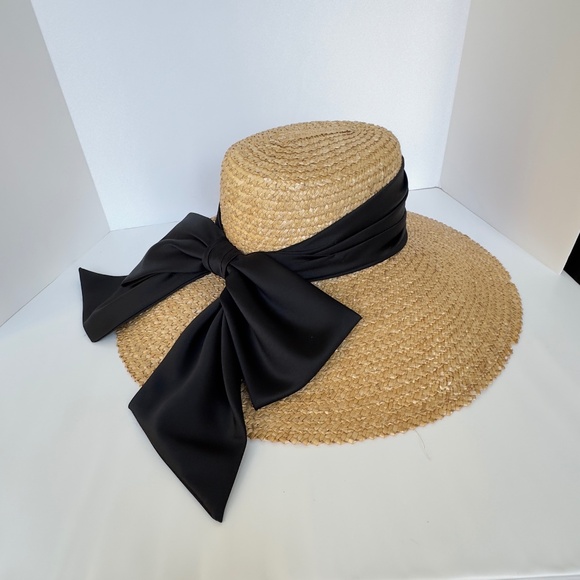 EUGENIA KIM "Mirabel" Straw Sun Hat with Black Bow, UPF 50+. - Picture 1 of 11